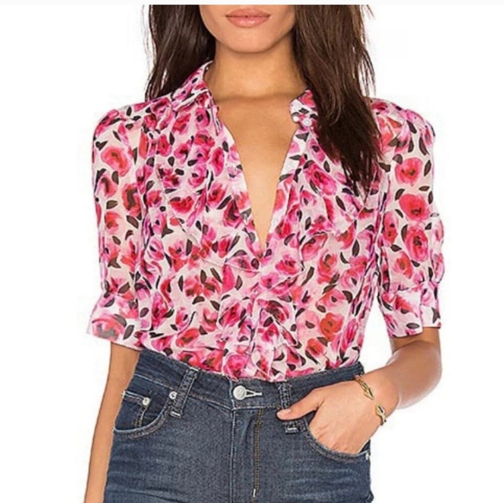 Kate Spade Roses Ruffle Silk Top In Size 2.